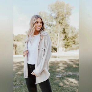 Timing Boutique Brand Waffle Knit Shacket in Oatmeal - Size Medium